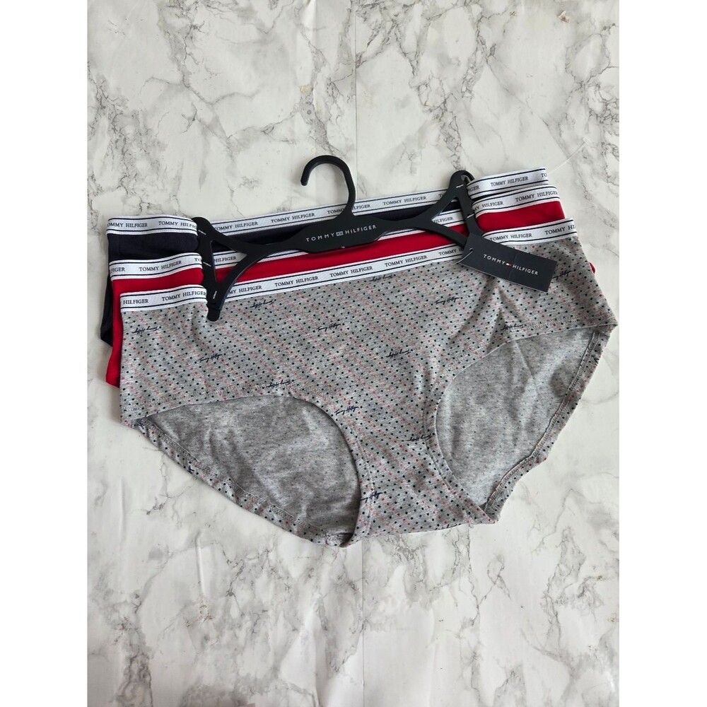 Tommy Hilfiger 3-Pack Hipster Panties | Size XL | Red Blue Grey